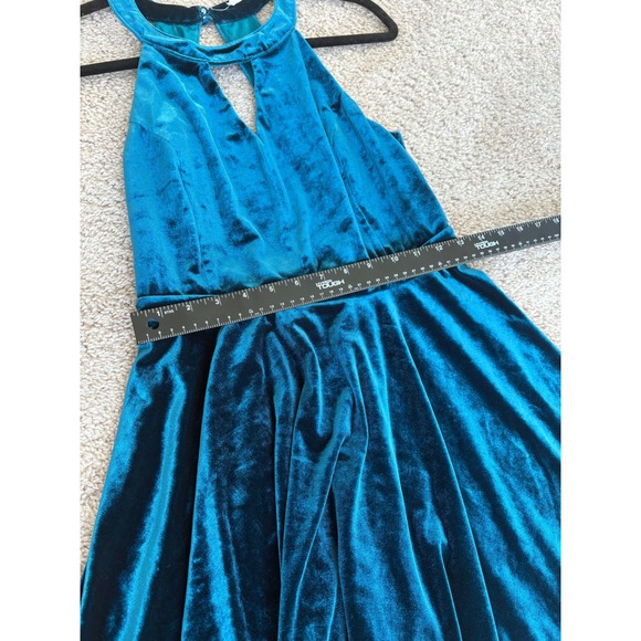 Altar'd State Crushed Velvet Velour Blue Mini Dress Halter Keyhole Sleeveless - Picture 10 of 11